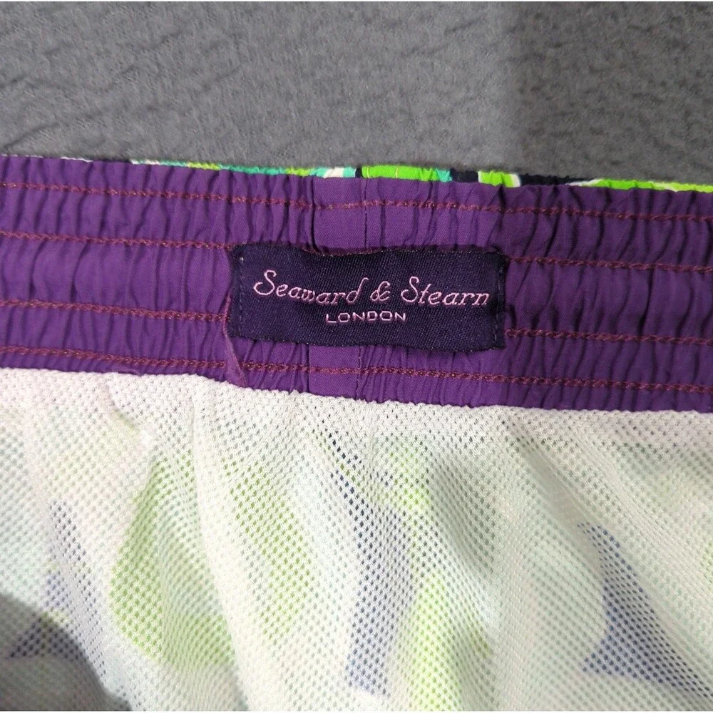 Seaward & Stearn Swim Trunks Men's XL Green Abstract Mesh Lined Drawstrings